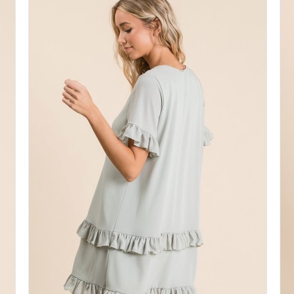 ✨SAGE GREEN WOVEN RUFFLED DETAILED DRESS - Picture 7 of 10